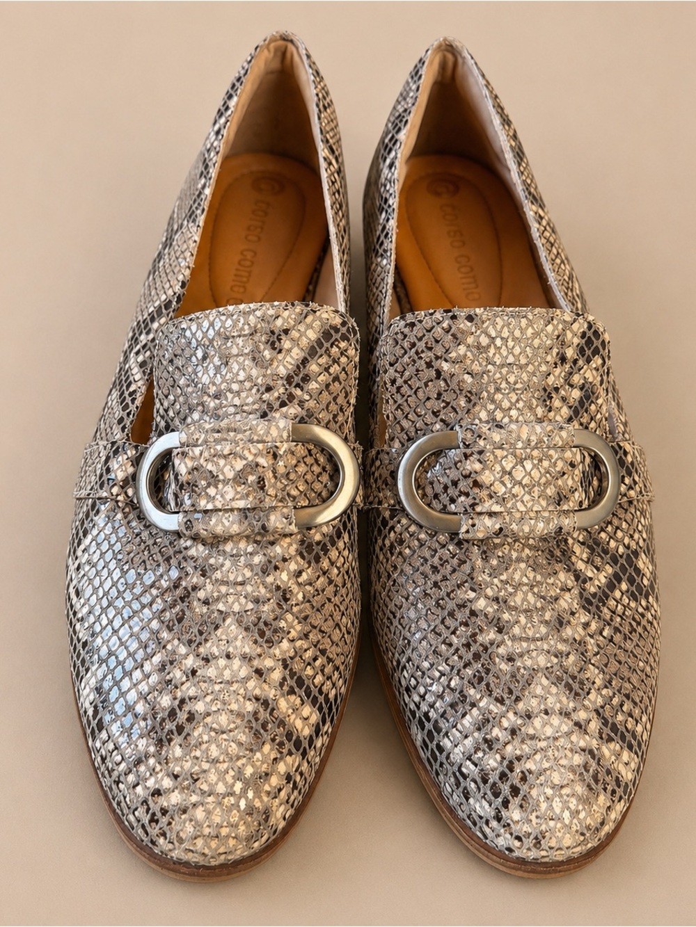 Corso Como Snake Print Leather Loafers Size 6.5M
